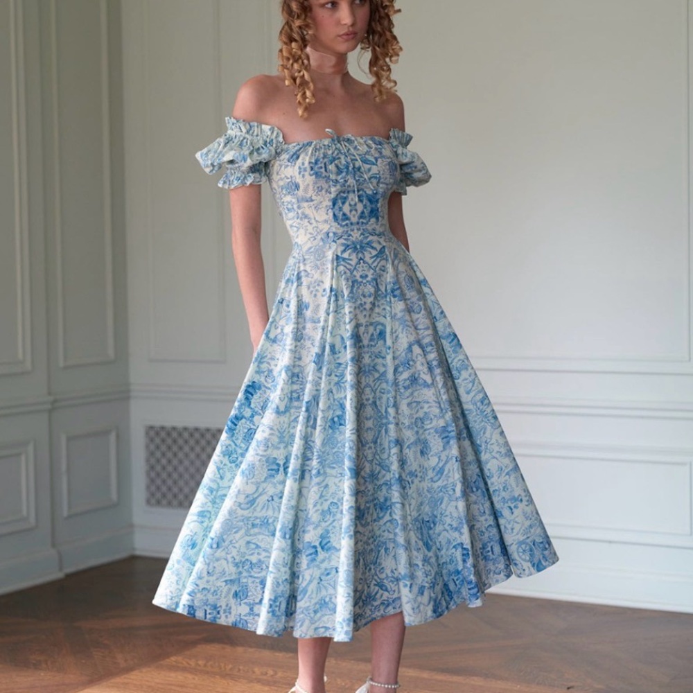 Selkie Blue and White Midi Dress